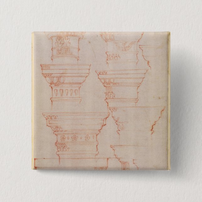 Bóton Quadrado 5.08cm Estudo de W.18v de capitais de coluna (Frente)