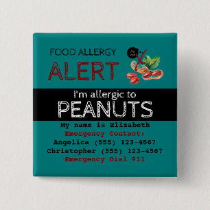 Bóton Quadrado 5.08cm Etiqueta de Alerta de Alergia à Comida de Amendoim