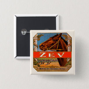 Bóton Quadrado 5.08cm Etiqueta De Cigarros Vintage, Cavalos Raça Zev Col