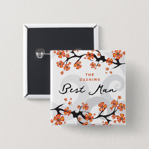 Bóton Quadrado 5.08cm Etiqueta de Nome de Casamento Tropical com Redemoi