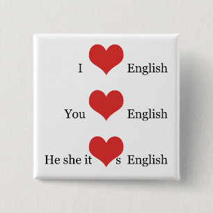 Bóton Quadrado 5.08cm Eu amo a gramática inglesa do estudante do