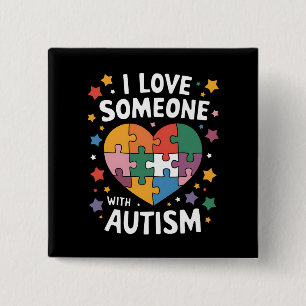 Bóton Quadrado 5.08cm Eu Amo Alguém Com Autismo Conscientização Autista