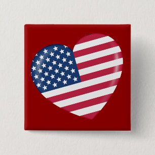 Bóton Quadrado 5.08cm Eu amo América - coração do americano patrióti