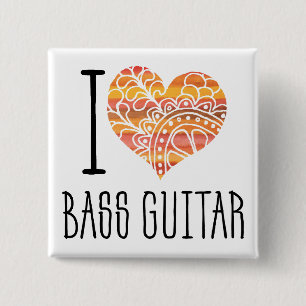 Bóton Quadrado 5.08cm Eu Amo Bass Guitar Orange Mandala Heart