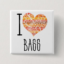 Bóton Quadrado 5.08cm Eu Amo Bass Orange Mandala Heart