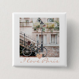Bóton Quadrado 5.08cm Eu Amo Bicicleta Paris Cobblestone Street