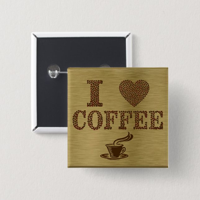 Bóton Quadrado 5.08cm Eu Amo Botão Café (Frente & Verso)