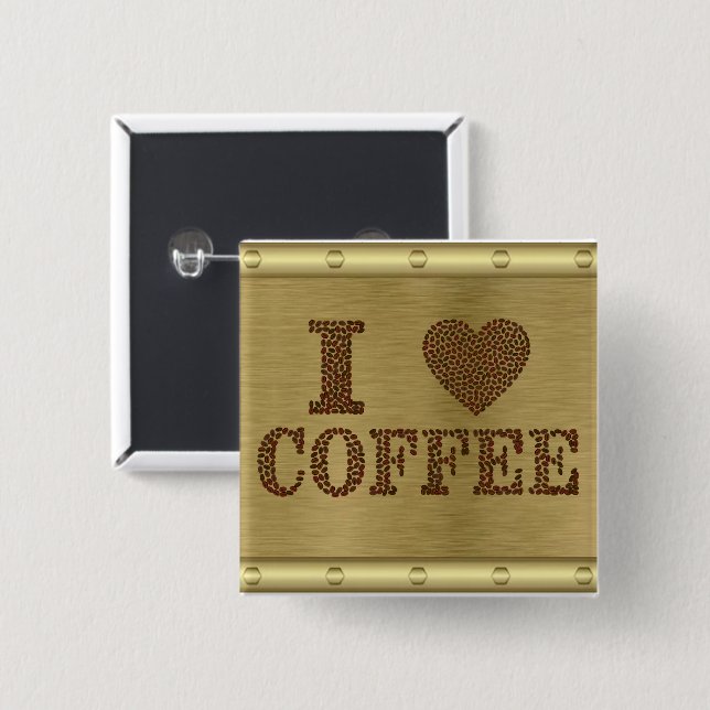 Bóton Quadrado 5.08cm Eu Amo Botão Café (Frente & Verso)