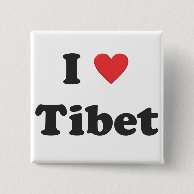 Bóton Quadrado 5.08cm "Eu amo botão de Tibet" (Frente)
