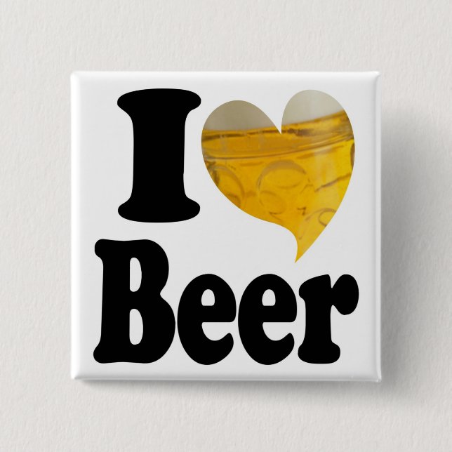 Bóton Quadrado 5.08cm Eu Amo Coração de Cerveja (Frente)