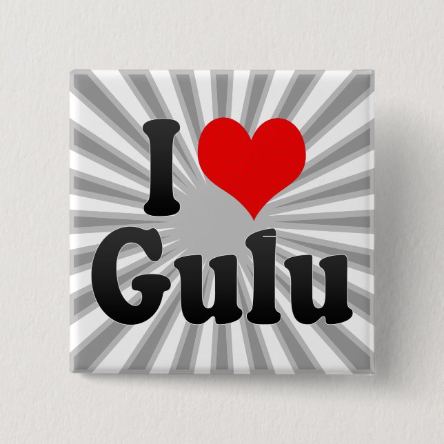Bóton Quadrado 5.08cm Eu amo Gulu, Uganda (Frente)