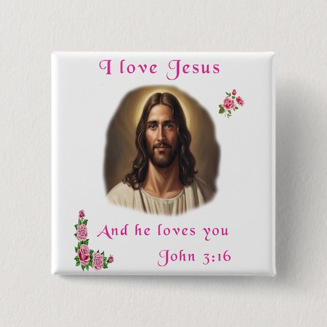 Bóton Quadrado 5.08cm Eu amo Jesus (Frente)