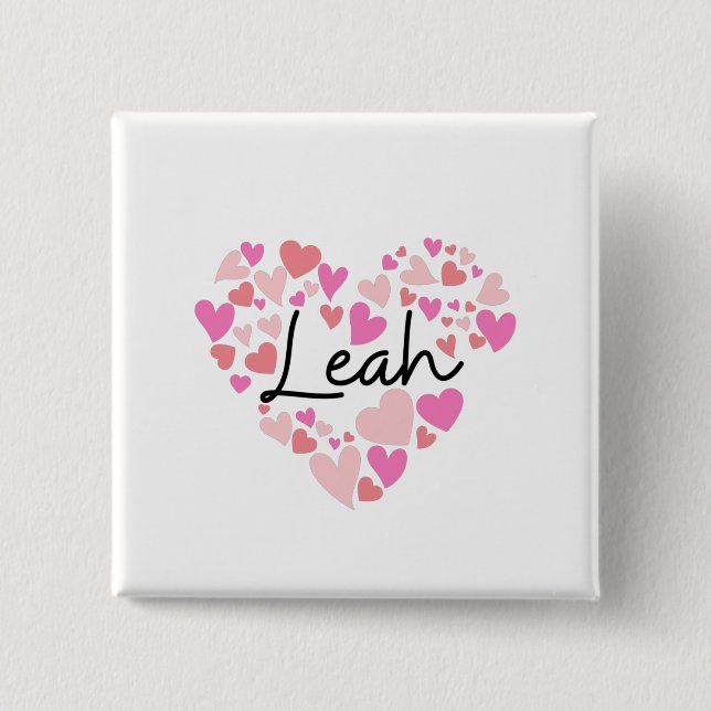 Bóton Quadrado 5.08cm Eu amo Leah (Frente)
