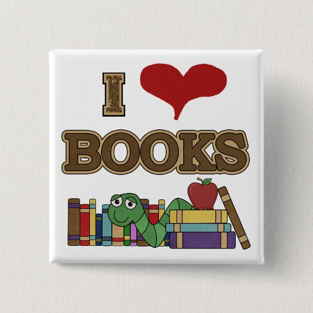 Bóton Quadrado 5.08cm Eu amo livros (Frente)