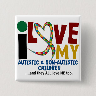 Bóton Quadrado 5.08cm Eu amo meu AUTISMO autístico & de NonAutistic das
