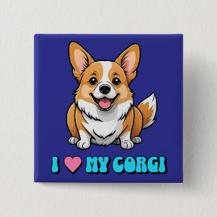 Bóton Quadrado 5.08cm Eu Amo Meu Corgi