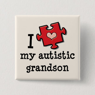 Bóton Quadrado 5.08cm Eu amo meu Pin autístico do autismo do neto
