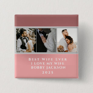Bóton Quadrado 5.08cm Eu Amo Minha Esposa Personalizada 3 Fotos