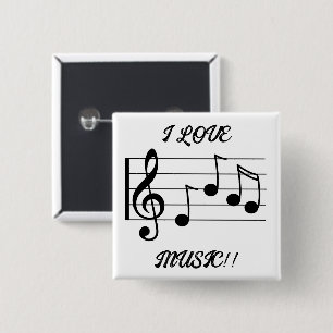 Bóton Quadrado 5.08cm EU AMO MÚSICA!! Botão