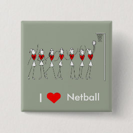 Bóton Quadrado 5.08cm Eu amo o Netball do coração