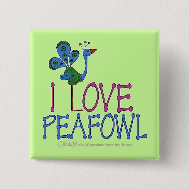 Bóton Quadrado 5.08cm Eu Amo Peafowl (Frente)