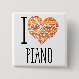 Bóton Quadrado 5.08cm Eu Amo Piano Orange Mandala Heart
