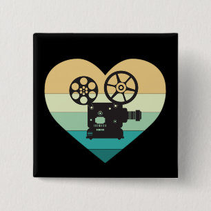 Bóton Quadrado 5.08cm Eu Amo Projetor de Filme Retro do Cinema