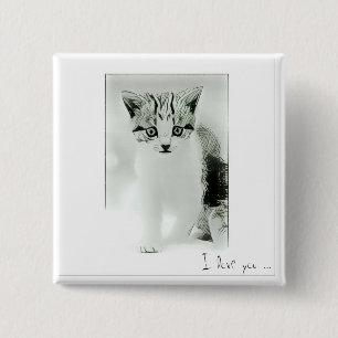 Bóton Quadrado 5.08cm Eu amo você Botão Gatinho