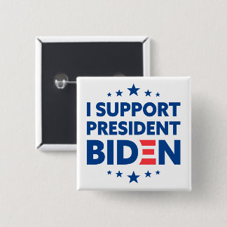 Bóton Quadrado 5.08cm Eu apoio o Presidente Biden Blue Stars White