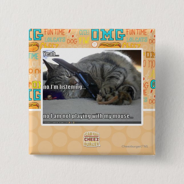 Bóton Quadrado 5.08cm Eu estou escutando (Frente)