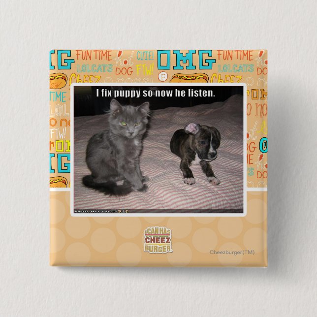 Bóton Quadrado 5.08cm Eu fixo o filhote de cachorro (Frente)