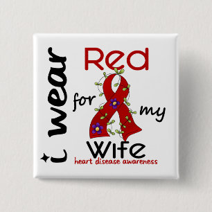 Bóton Quadrado 5.08cm Eu visto o vermelho para minha doença cardíaca d