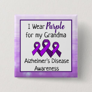 Bóton Quadrado 5.08cm Eu Visto Roxo pela Doença de Minha Avó Alzheimer