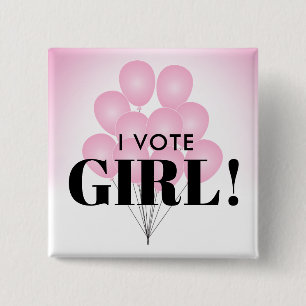 Bóton Quadrado 5.08cm Eu Voto Menina Balões Rosa, Sexo, Partido da Reve