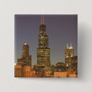 Bóton Quadrado 5.08cm EUA, Illinois, Chicago: Paisagem Urbana / Noite