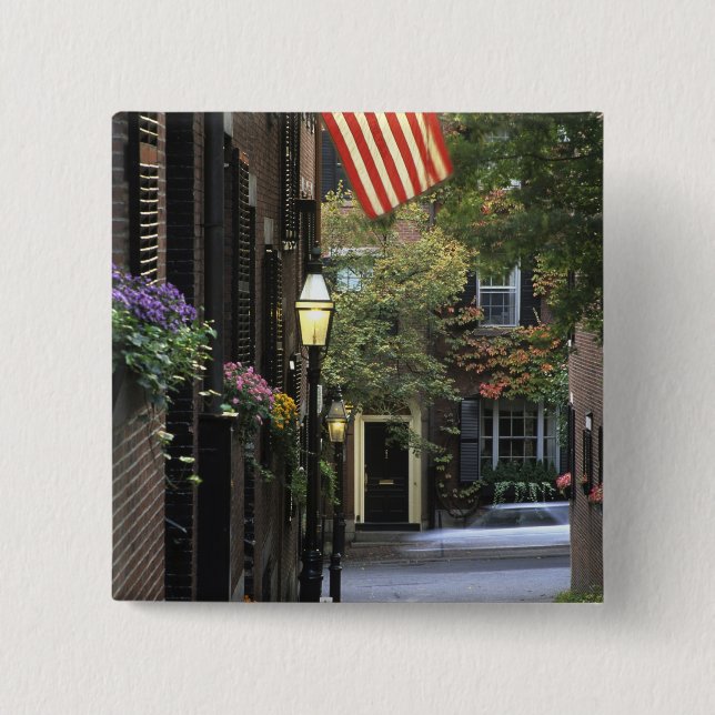 Bóton Quadrado 5.08cm EUA, Massachusetts, Boston, Beacon Hill. (Frente)