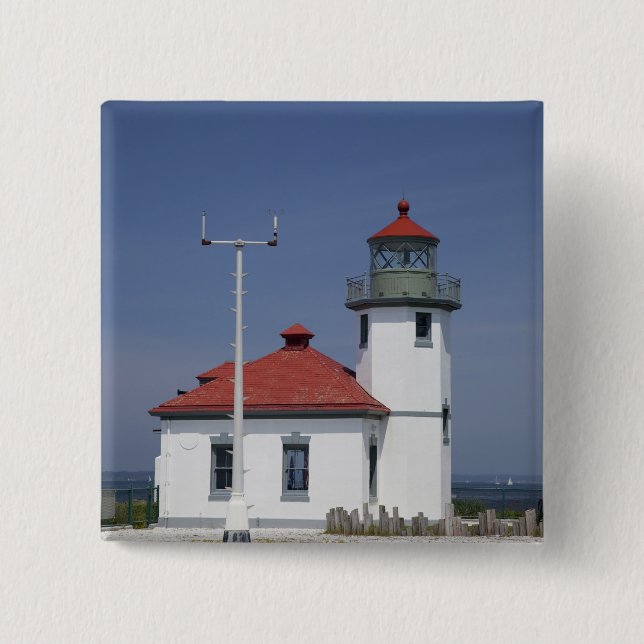 Bóton Quadrado 5.08cm EUA, Washington, Seattle, Alki Point Lighthouse, (Frente)