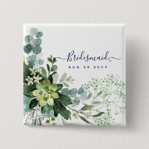 Bóton Quadrado 5.08cm Eucalyptus Greenery Bebês Folhagem de Casamento R