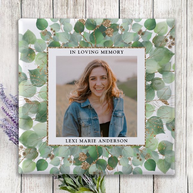 Bóton Quadrado 5.08cm Eucalyptus Greenery Foto do Funeral (Criador carregado)