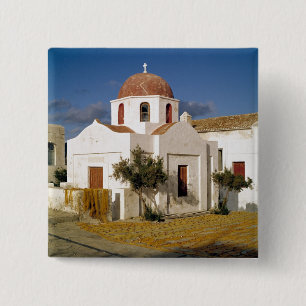 Bóton Quadrado 5.08cm Europa, Grécia, Mykonos. As redes de pesca secam n