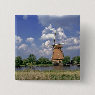 Bóton Quadrado 5.08cm Europa, Holanda, Kinerdijk. Um moinho de vento fic