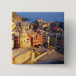 Bóton Quadrado 5.08cm Europa, Itália, Cinque Terre. Vila de Vernazza