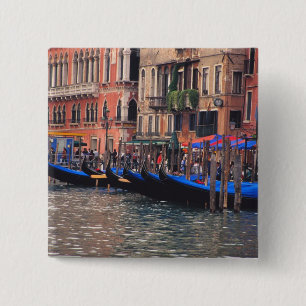 Bóton Quadrado 5.08cm Europa, Itália, Veneza, gôndolas no canal
