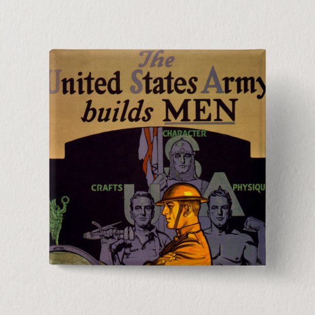 Bóton Quadrado 5.08cm Exército constrói homens (Frente)