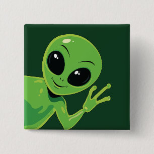 Bóton Quadrado 5.08cm Extraterrestre de desenho animado simpático acenan