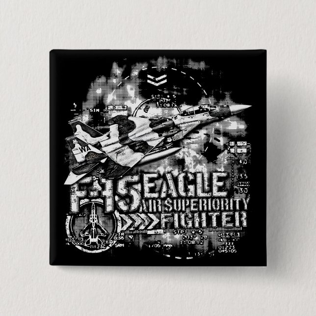 Bóton Quadrado 5.08cm F-15 Águia (Frente)