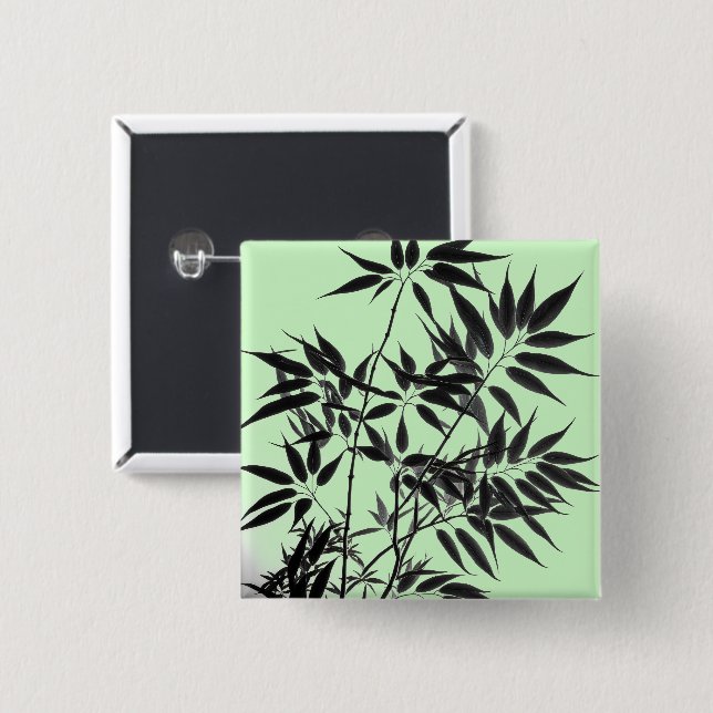 Bóton Quadrado 5.08cm Fábrica de Bambu Verde Preto e Mint (Frente & Verso)