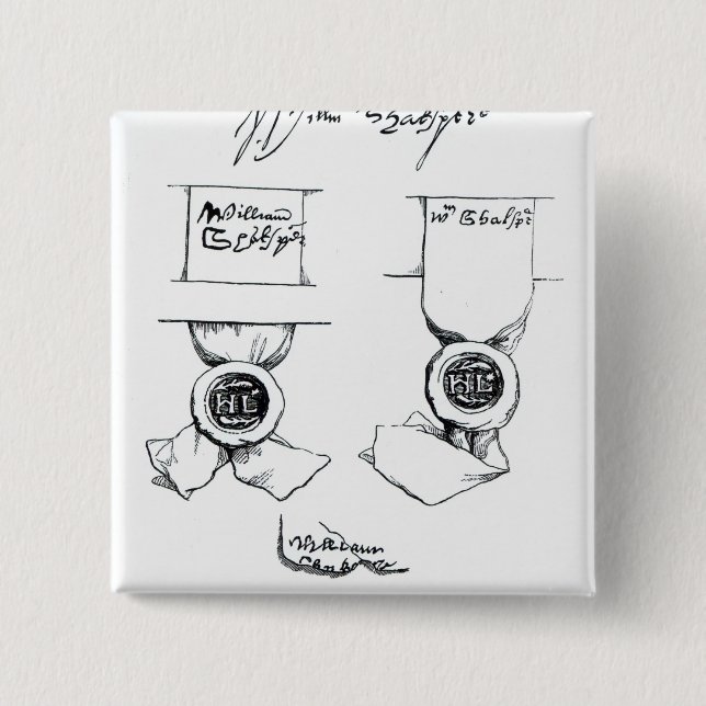 Bóton Quadrado 5.08cm Fac-símiles da assinatura de William Shakespeare (Frente)