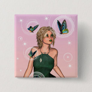 Bóton Quadrado 5.08cm Fada Borboleta Brilhante Arte de Fantasia