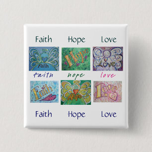 Bóton Quadrado 5.08cm Faith Hope Love Angel Word Collage Button ou Pin
